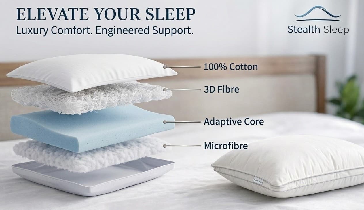 Pillow Tri-Layer construction: Cotton, 3D Fibre, Adaptive Core, Microfibre